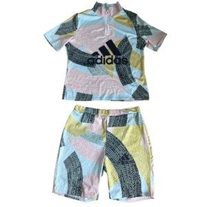 Funky adidas two piece set bike shorts and zip up shirt